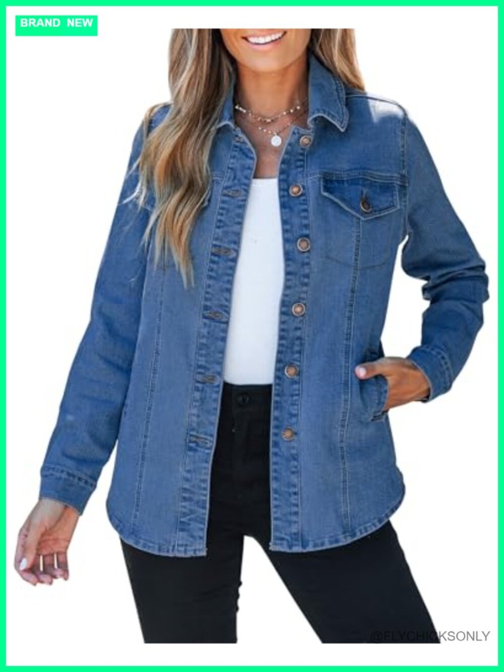 Oversized Denim Shacket Button Up Long Sleeve Jean Jacket with Pockets